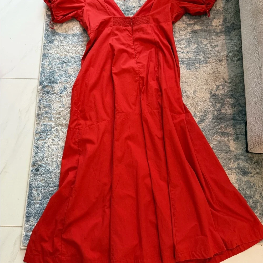 Red V-Neck Midi Dress